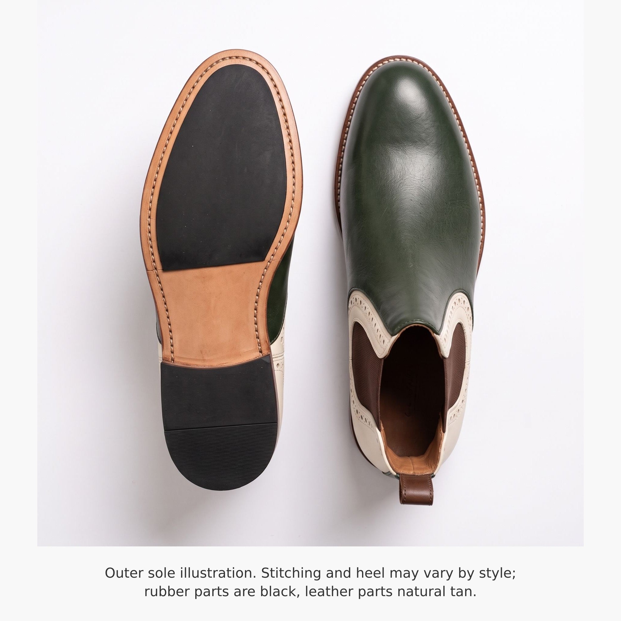 Men's Dark Green and Cream Two-Tone Leather Chelsea Boots — Balby