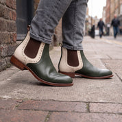 Men's Dark Green and Cream Two-Tone Leather Chelsea Boots — Balby