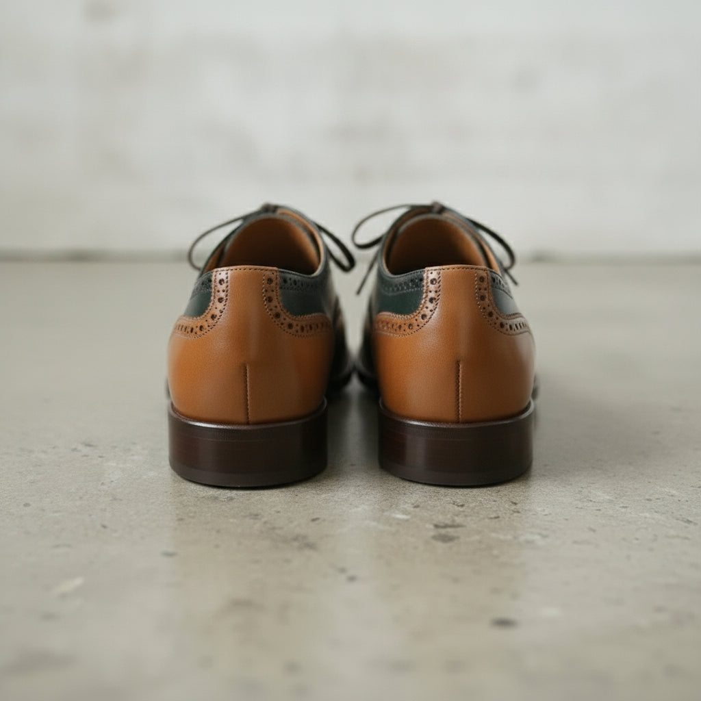 Men's Dark Green and Tan Cap-Toe Leather Oxfords — Bunting