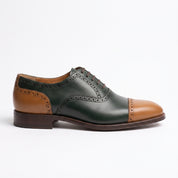 Men's Dark Green and Tan Cap-Toe Leather Oxfords — Bunting
