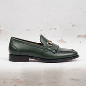 Men's Dark Green Apron-Toe Leather Bit Loafers — Fastolf