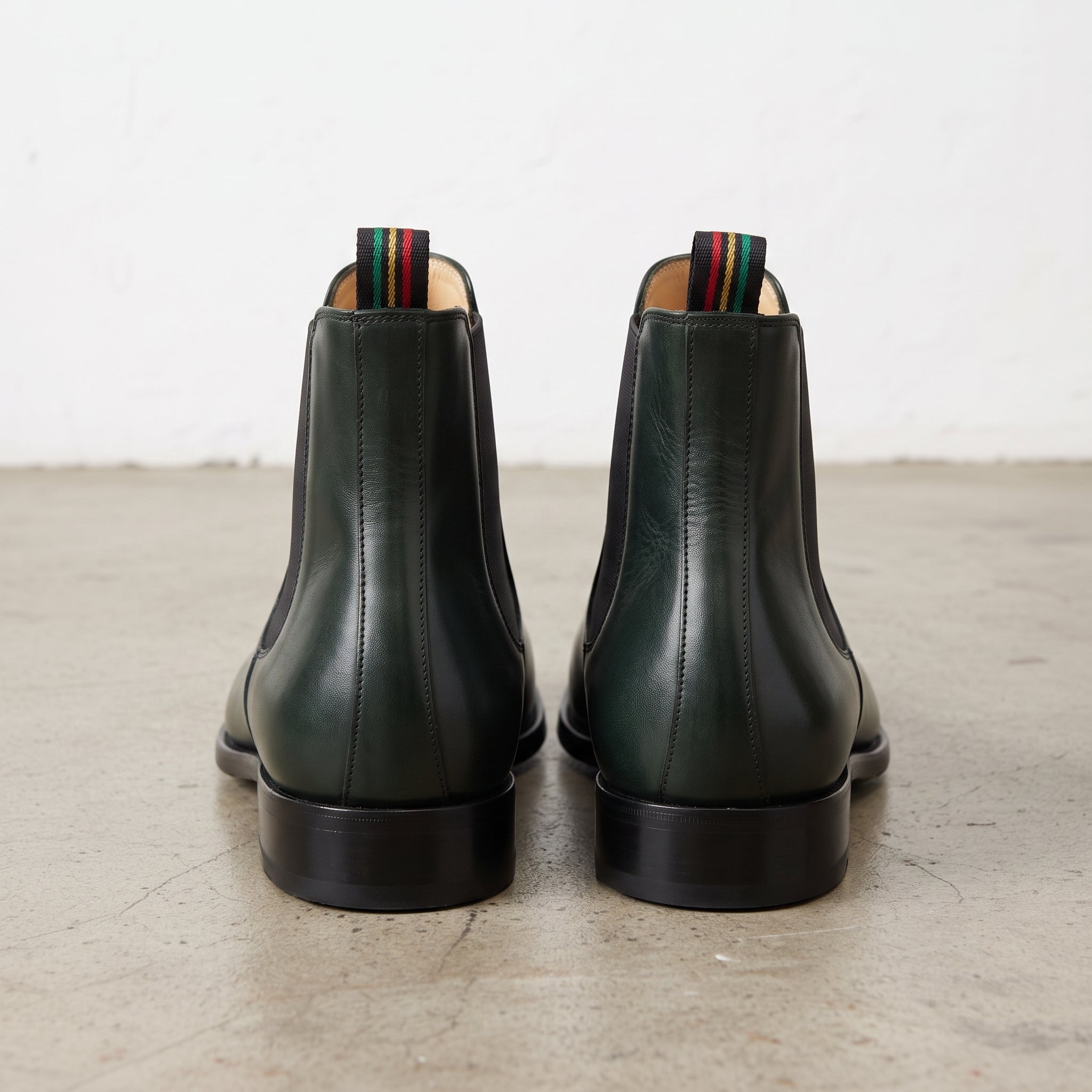 Men's Dark Green Plain-Toe Leather Chelsea Boots — Crowell