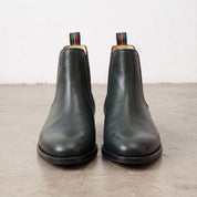 Men's Dark Green Plain-Toe Leather Chelsea Boots — Crowell