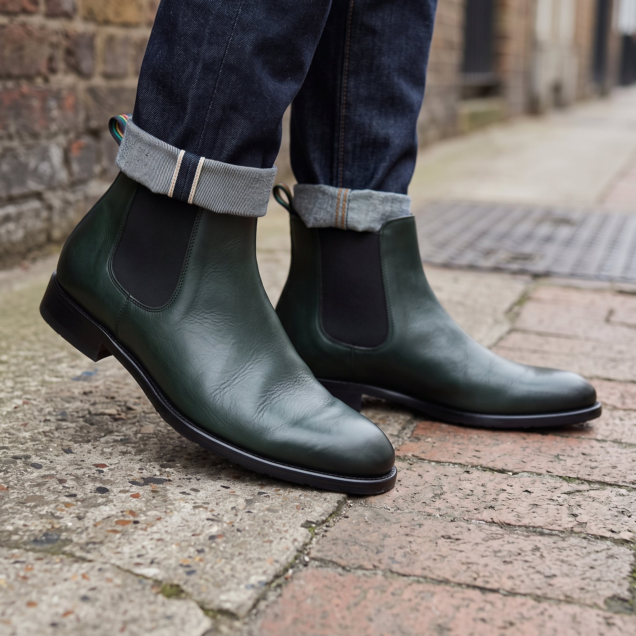 Men's Dark Green Plain-Toe Leather Chelsea Boots — Crowell