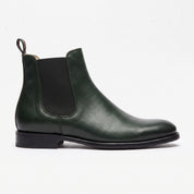 Men's Dark Green Plain-Toe Leather Chelsea Boots — Crowell