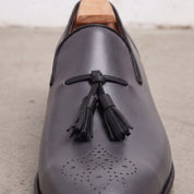 Men's Dark Grey and Black Brogue Leather Tassel Loafers — Faraday