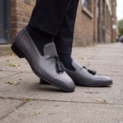 Men's Dark Grey and Black Brogue Leather Tassel Loafers — Faraday