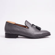 Men's Dark Grey and Black Brogue Leather Tassel Loafers — Faraday