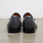 Men's Dark Grey and Blue Plain-Toe Leather Tassel Loafers — Faraday