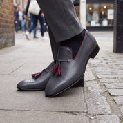 Men's Dark Grey and Burgundy Brogue Leather Tassel Loafers — Faraday