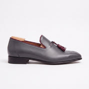 Men's Dark Grey and Burgundy Brogue Leather Tassel Loafers — Faraday