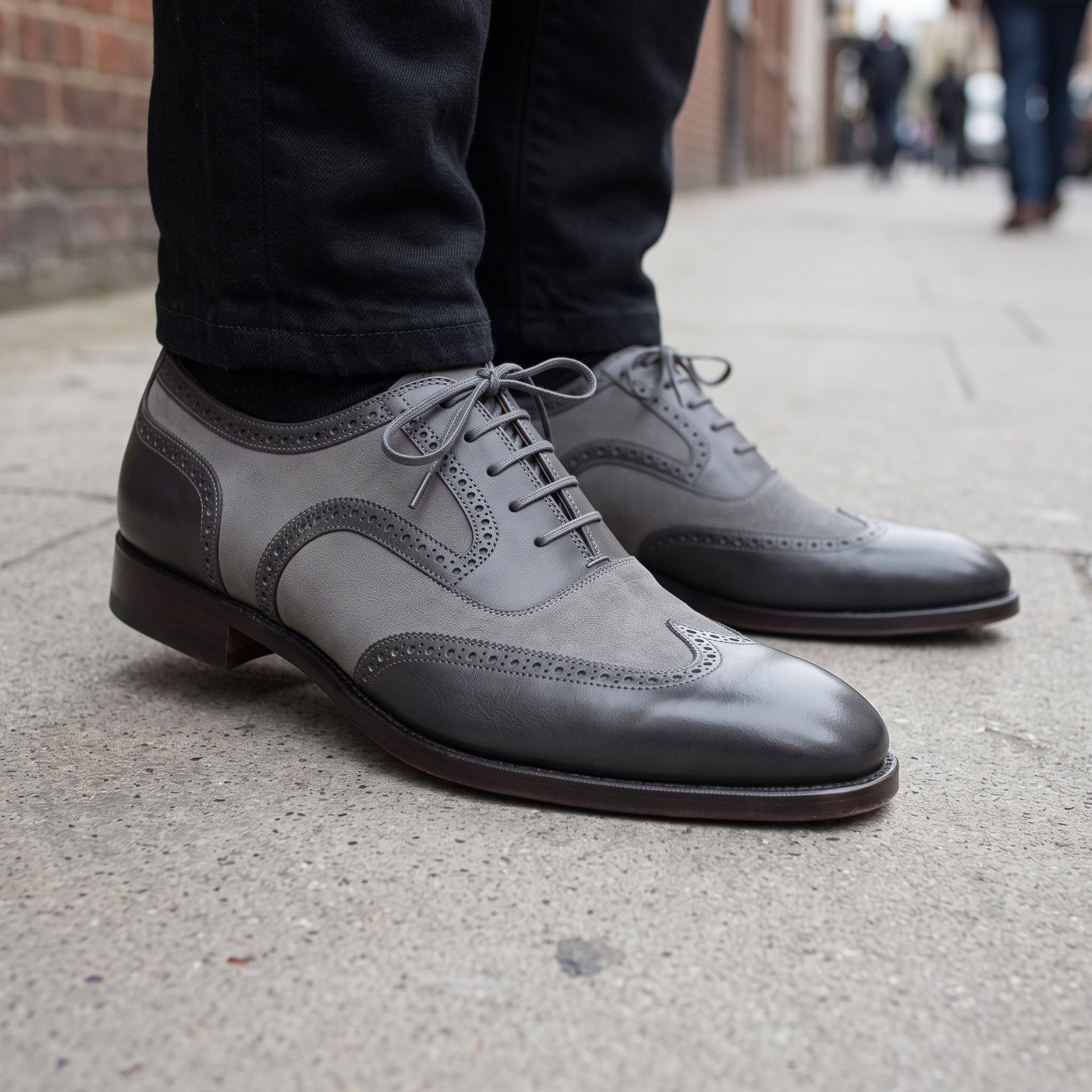 Men's Dark Grey and Grey Wingtip Leather Oxfords — Albourne