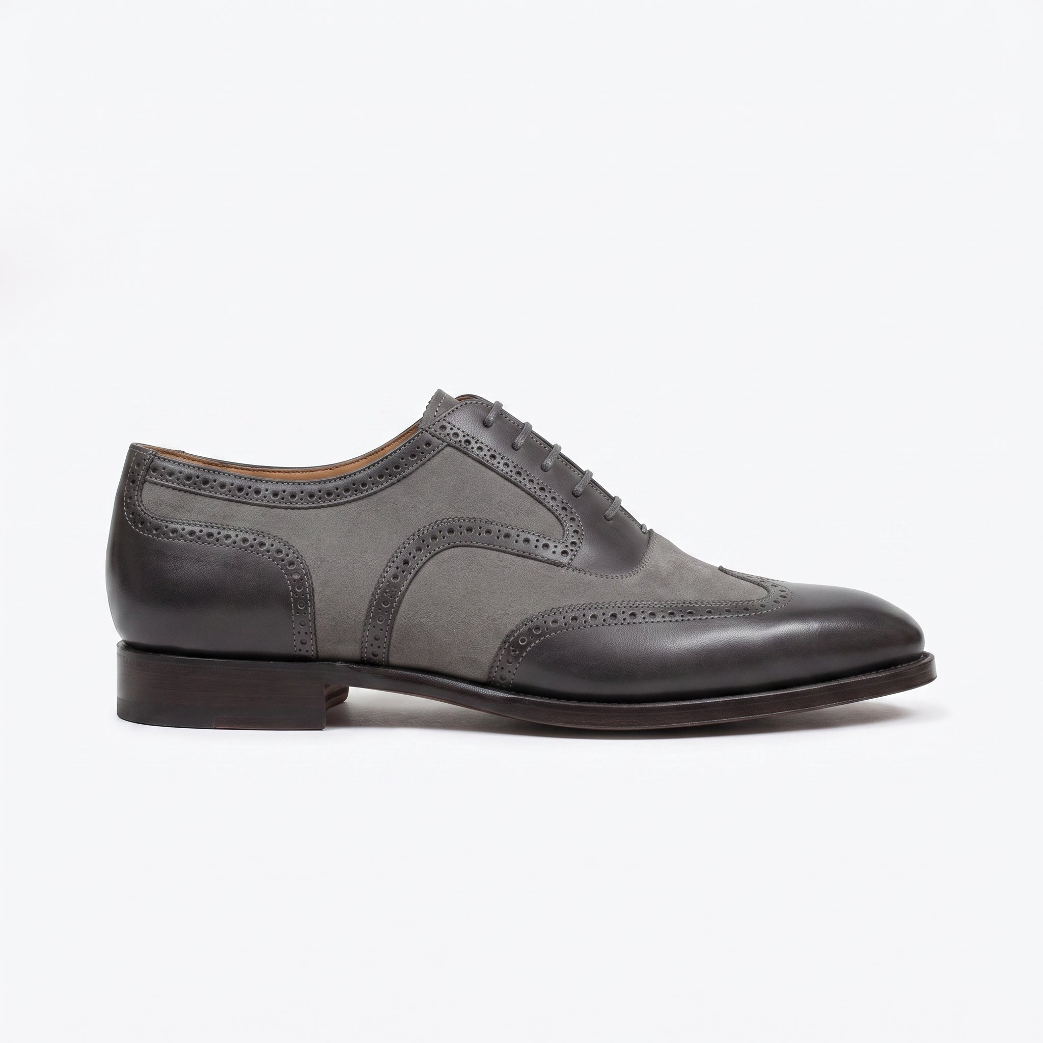 Men's Dark Grey and Grey Wingtip Leather Oxfords — Albourne
