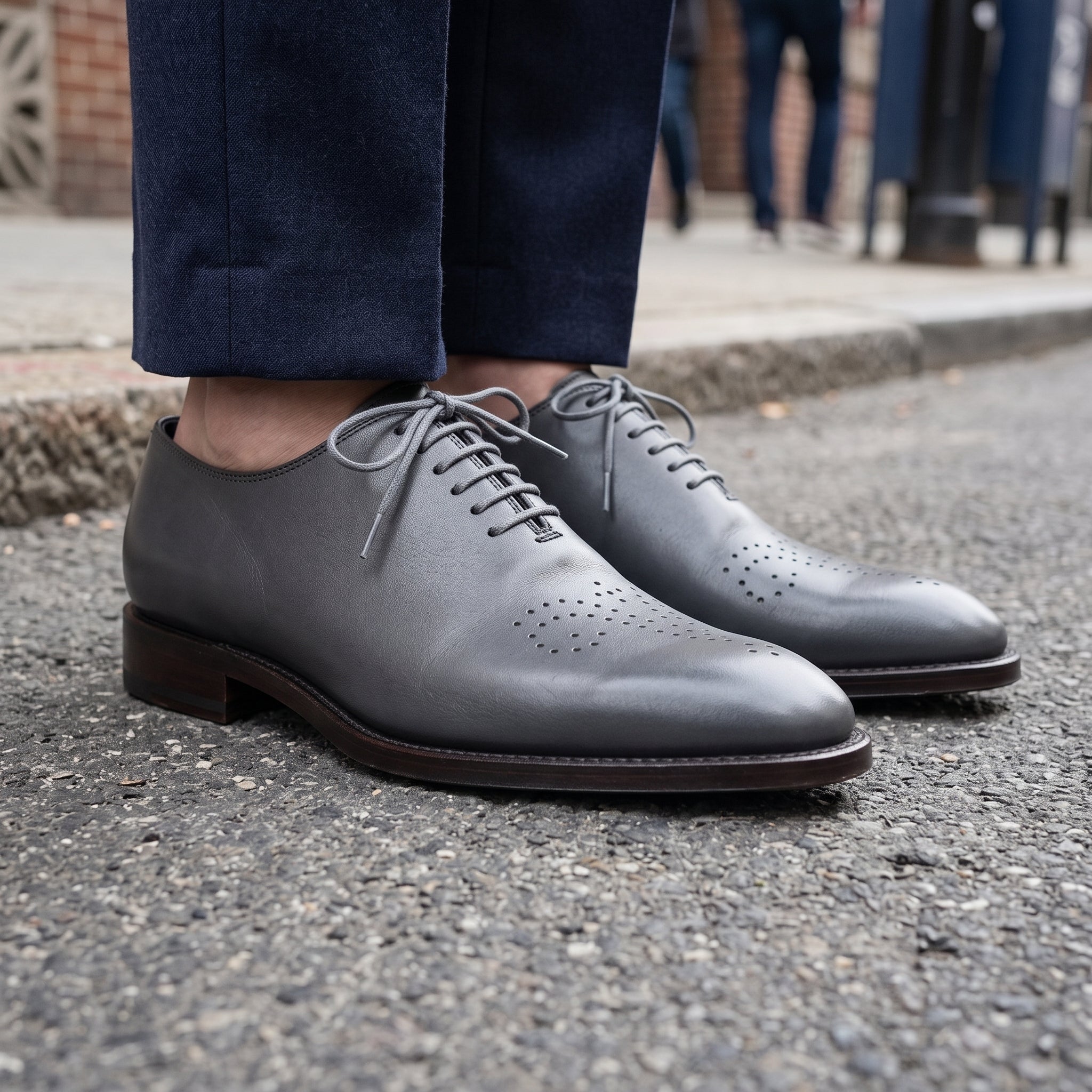 Men's Dark Grey Brogue Leather Oxfords — Chadburn