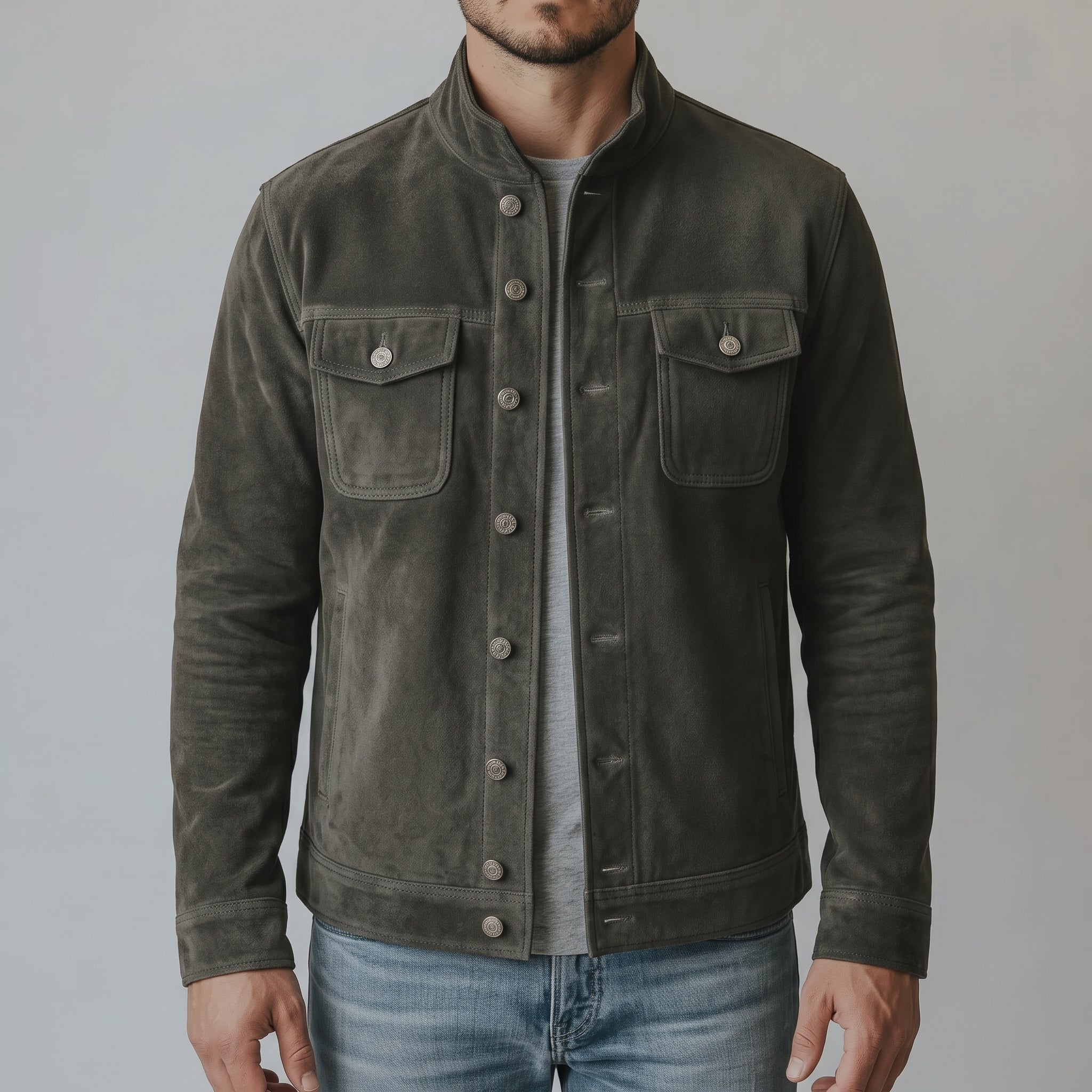 Men's Dark Grey-Green Suede Jacket — Eastbourne