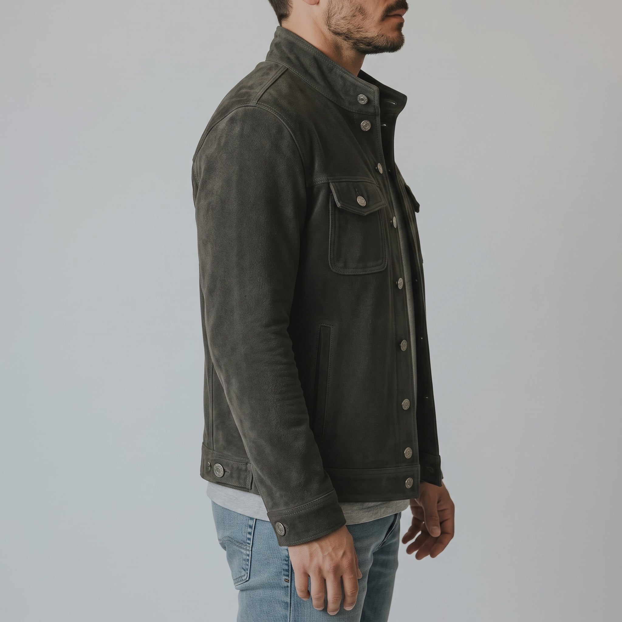 Men's Dark Grey-Green Suede Jacket — Eastbourne