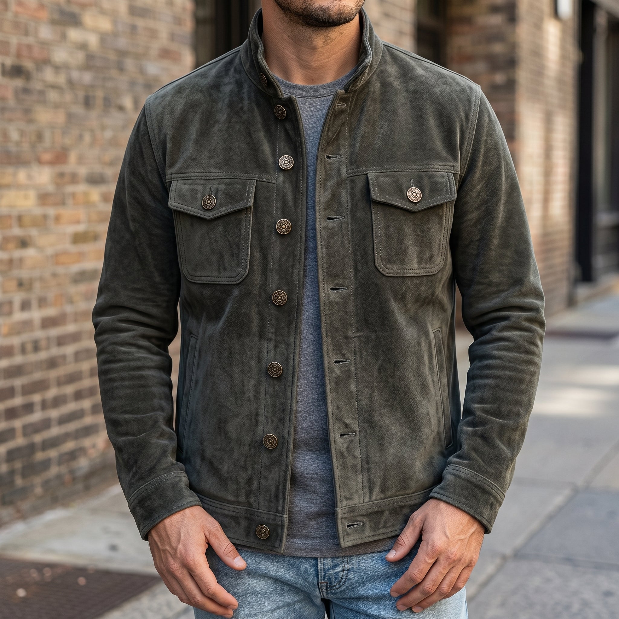 Men's Dark Grey-Green Suede Jacket — Eastbourne