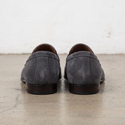 Men's Dark Grey Suede Apron-Toe Penny Loafers — Armley