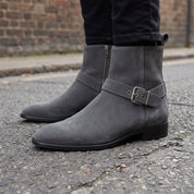 Men's Dark Grey Suede Biker Boots — Colville