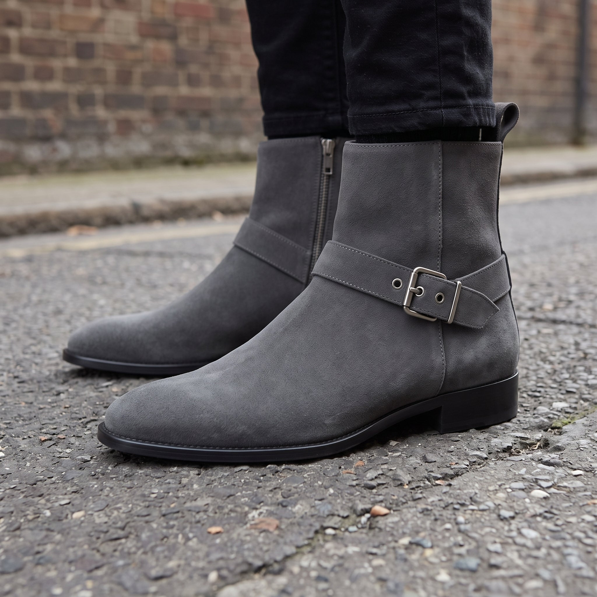 Men's Dark Grey Suede Biker Boots — Colville