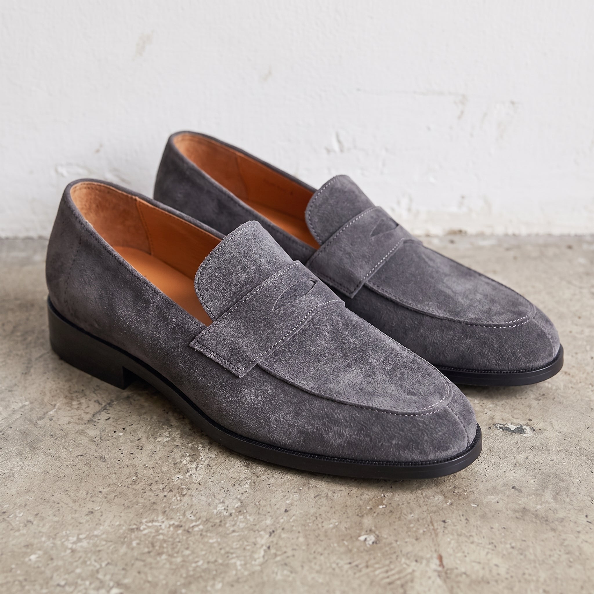 Men's Dark Grey Suede Penny Loafers — Hepworth