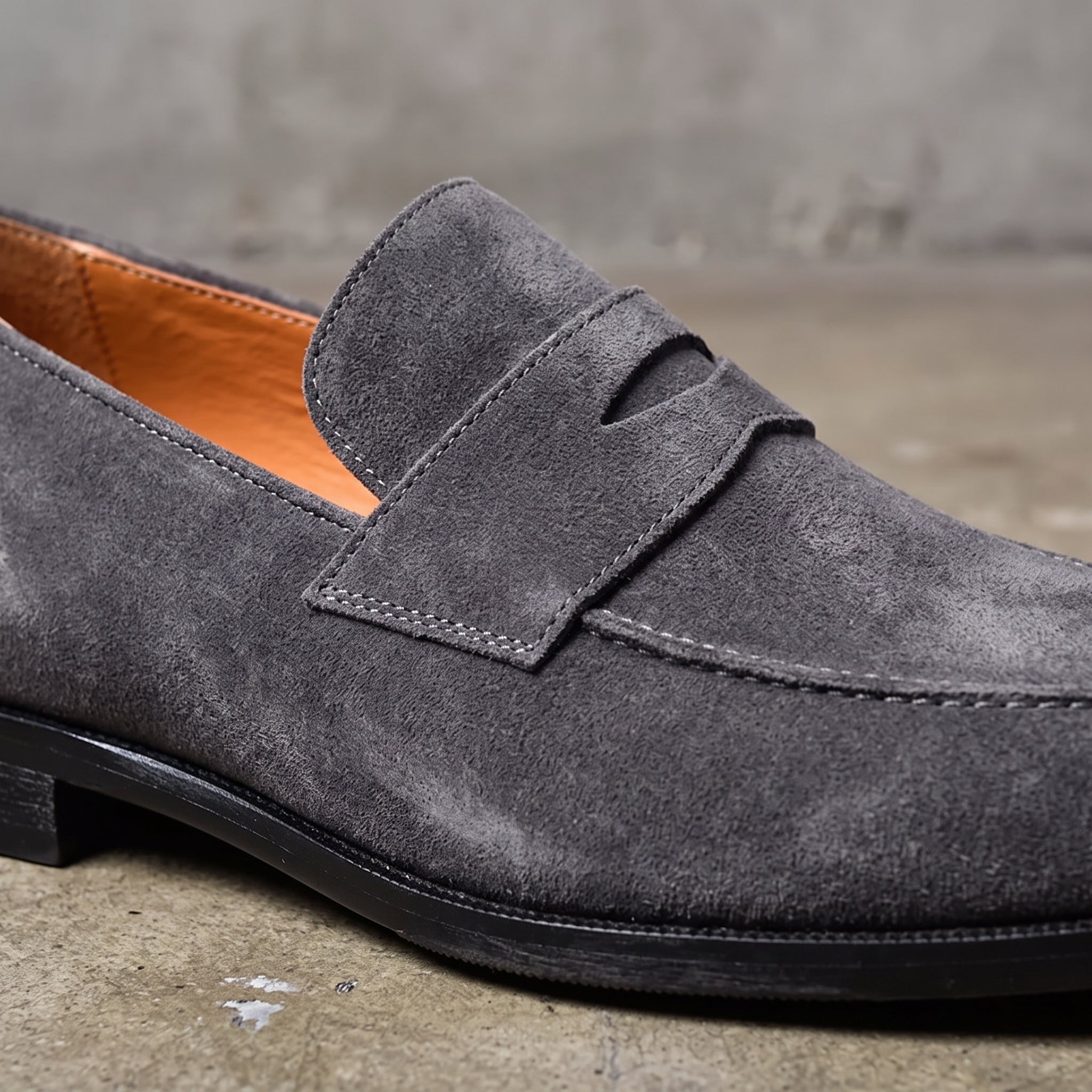 Men's Dark Grey Suede Penny Loafers — Hepworth