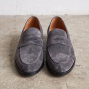 Men's Dark Grey Suede Penny Loafers — Hepworth