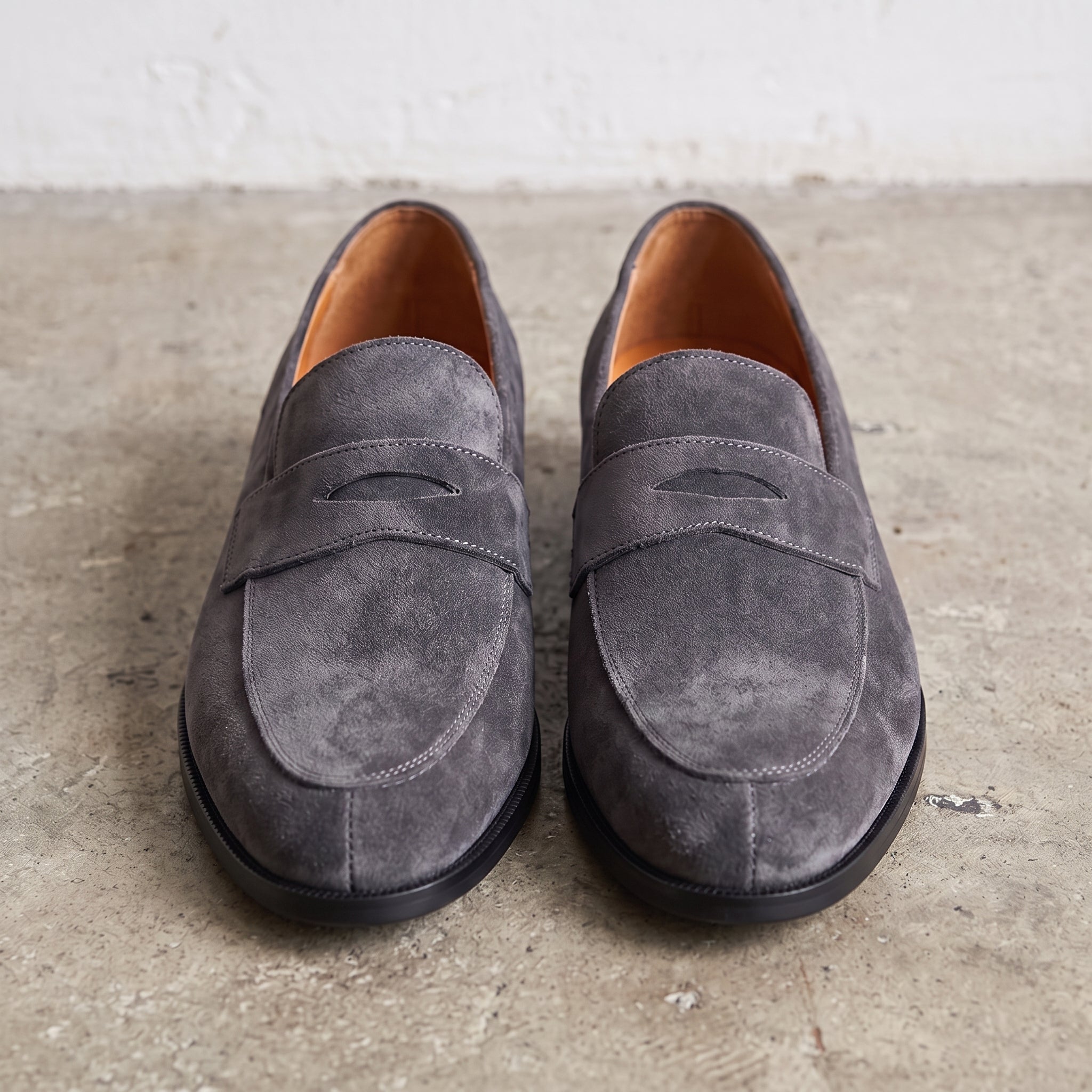 Men's Dark Grey Suede Penny Loafers — Hepworth