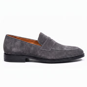 Men's Dark Grey Suede Penny Loafers — Hepworth