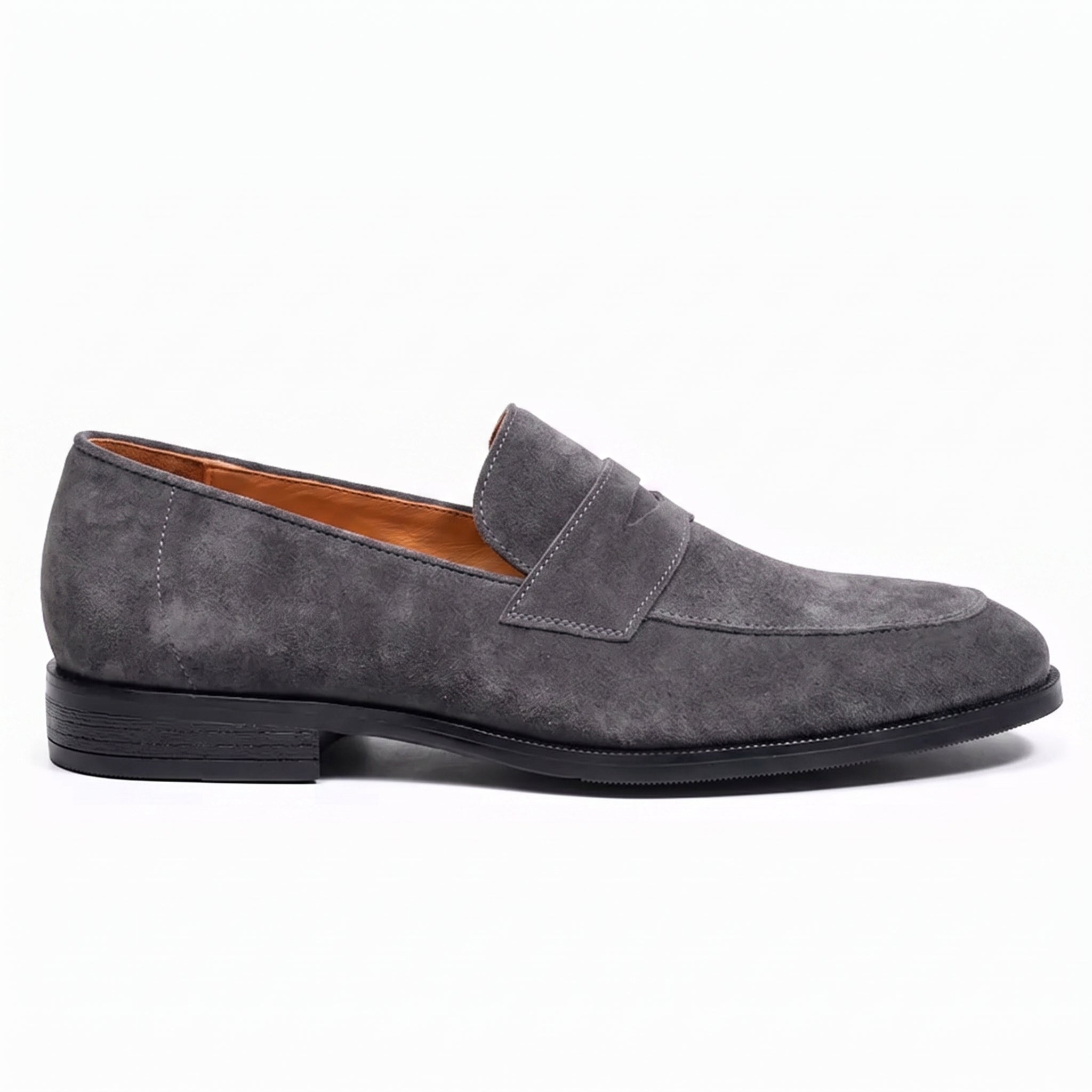 Men's Dark Grey Suede Penny Loafers — Hepworth