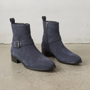 Men's Dark Navy Blue Plain-Toe Suede Jodhpur Boots — Colville