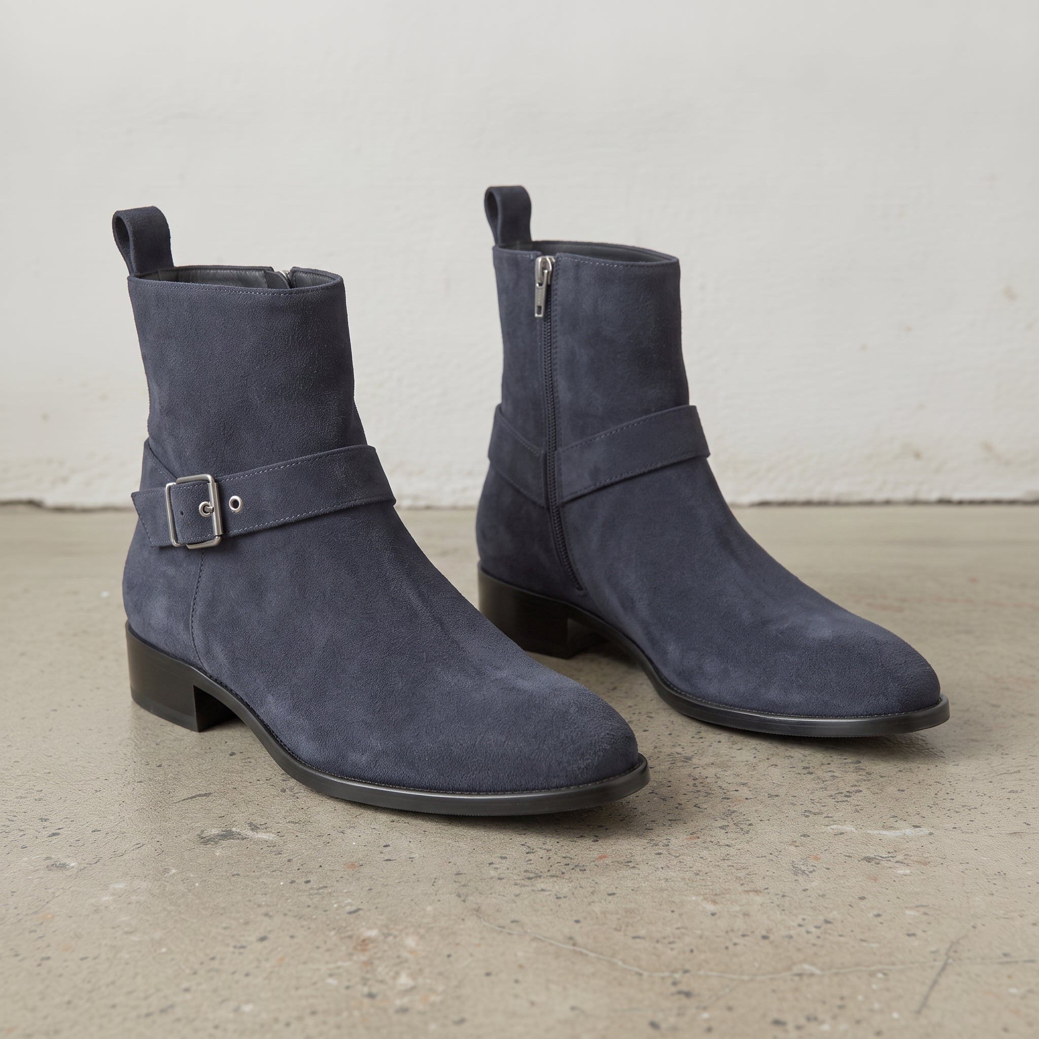 Men's Dark Navy Blue Plain-Toe Suede Jodhpur Boots — Colville