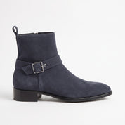 Men's Dark Navy Blue Plain-Toe Suede Jodhpur Boots — Colville