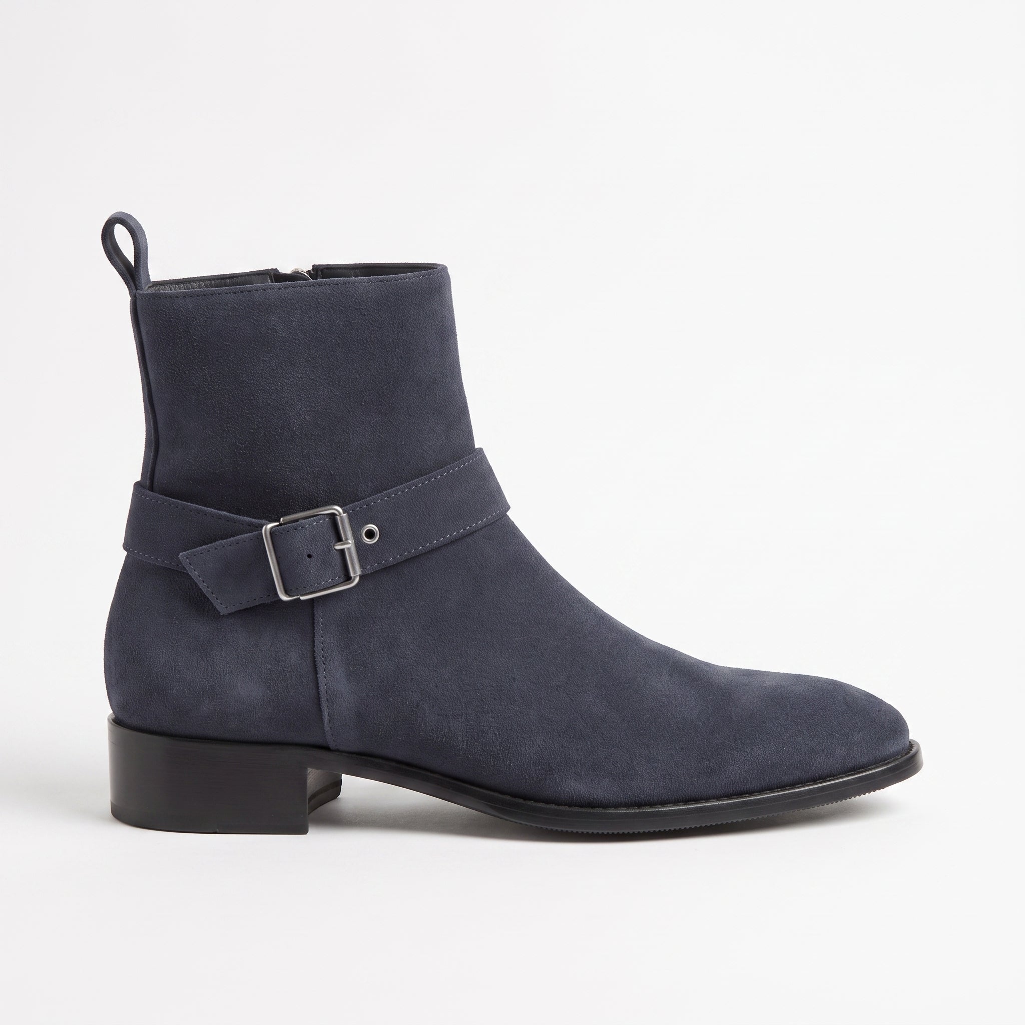 Men's Dark Navy Blue Plain-Toe Suede Jodhpur Boots — Colville