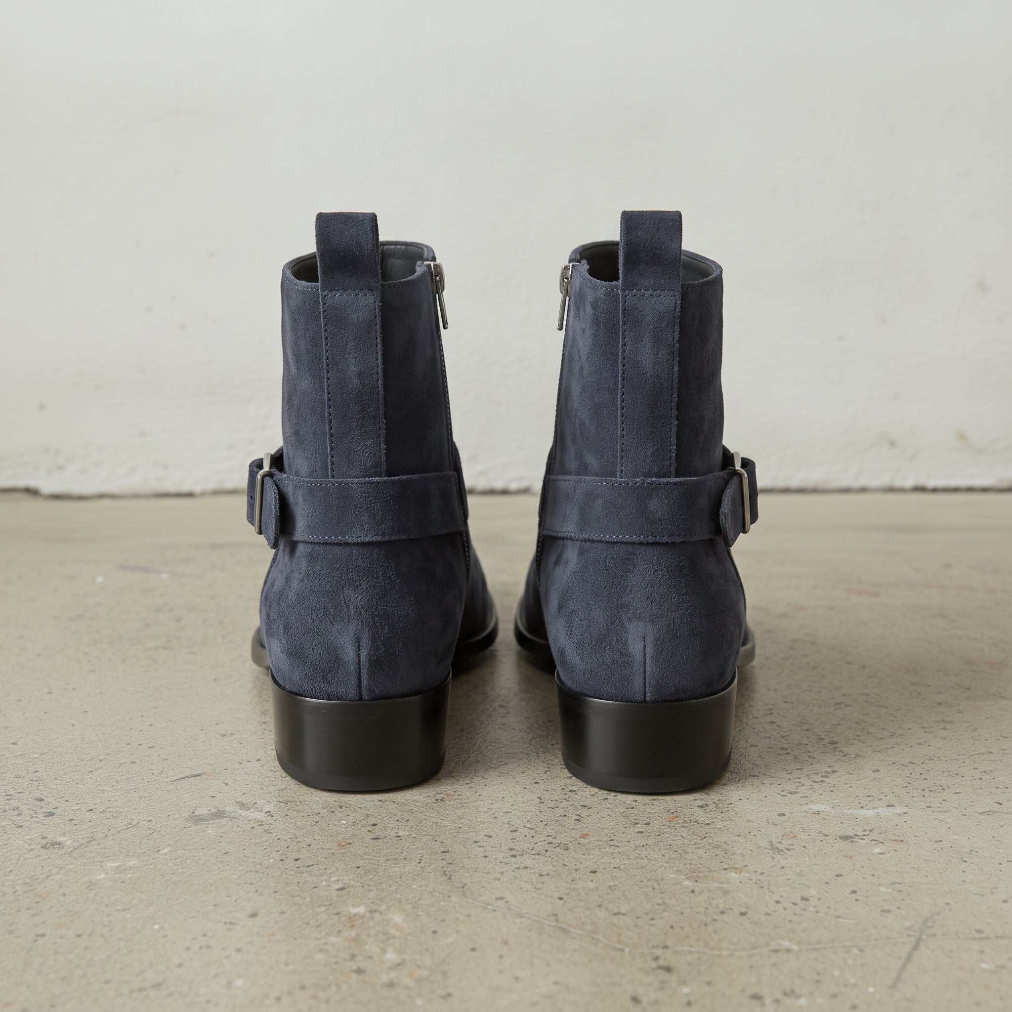 Men's Dark Navy Blue Plain-Toe Suede Jodhpur Boots — Colville