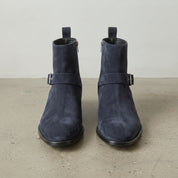 Men's Dark Navy Blue Plain-Toe Suede Jodhpur Boots — Colville