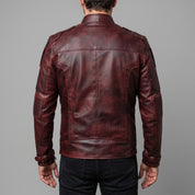 Men's Dark Red Leather Biker Jacket — Davenham
