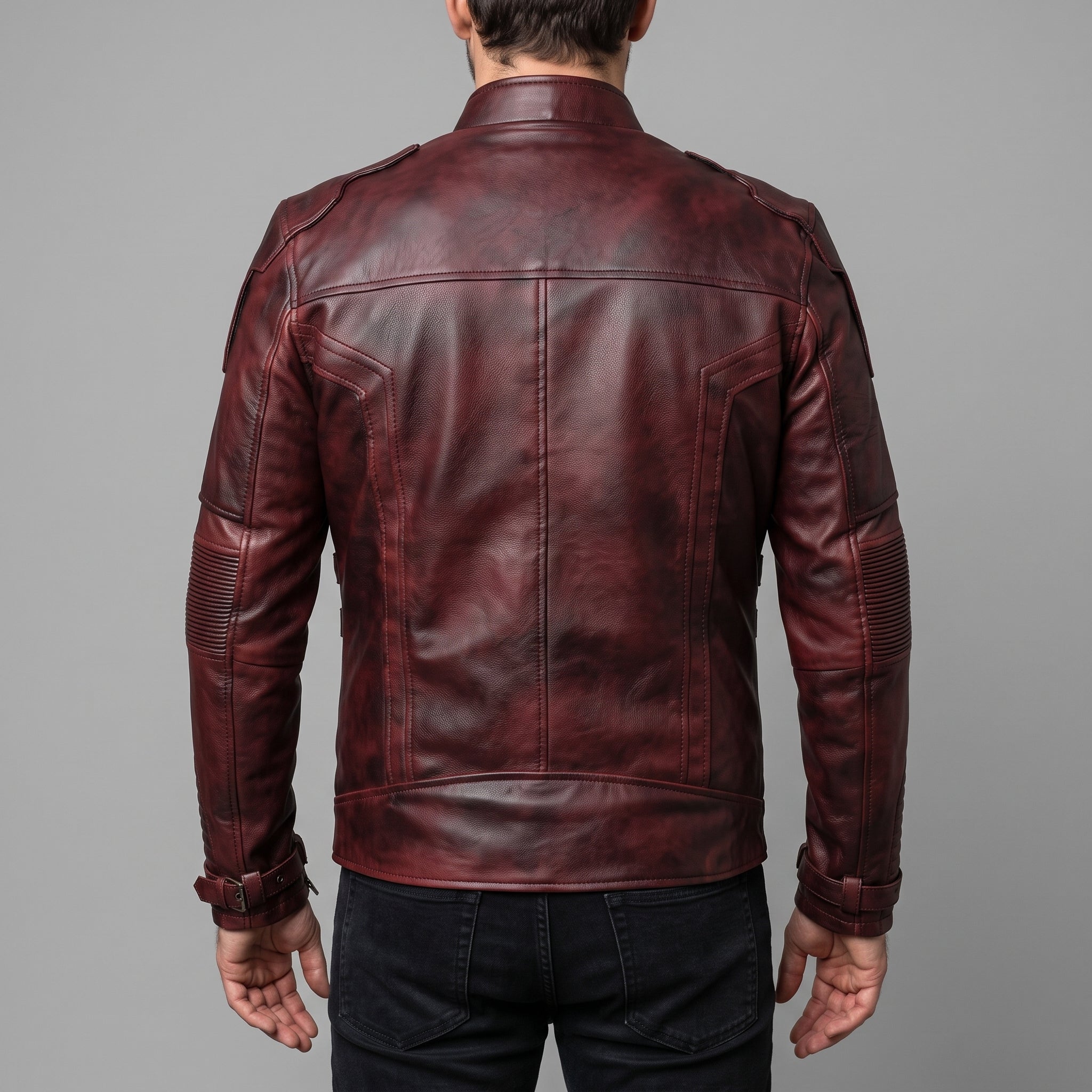 Men's Dark Red Leather Biker Jacket — Davenham