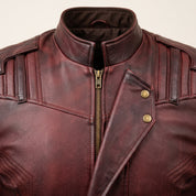 Men's Dark Red Leather Biker Jacket — Davenham