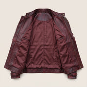 Men's Dark Red Leather Biker Jacket — Davenham