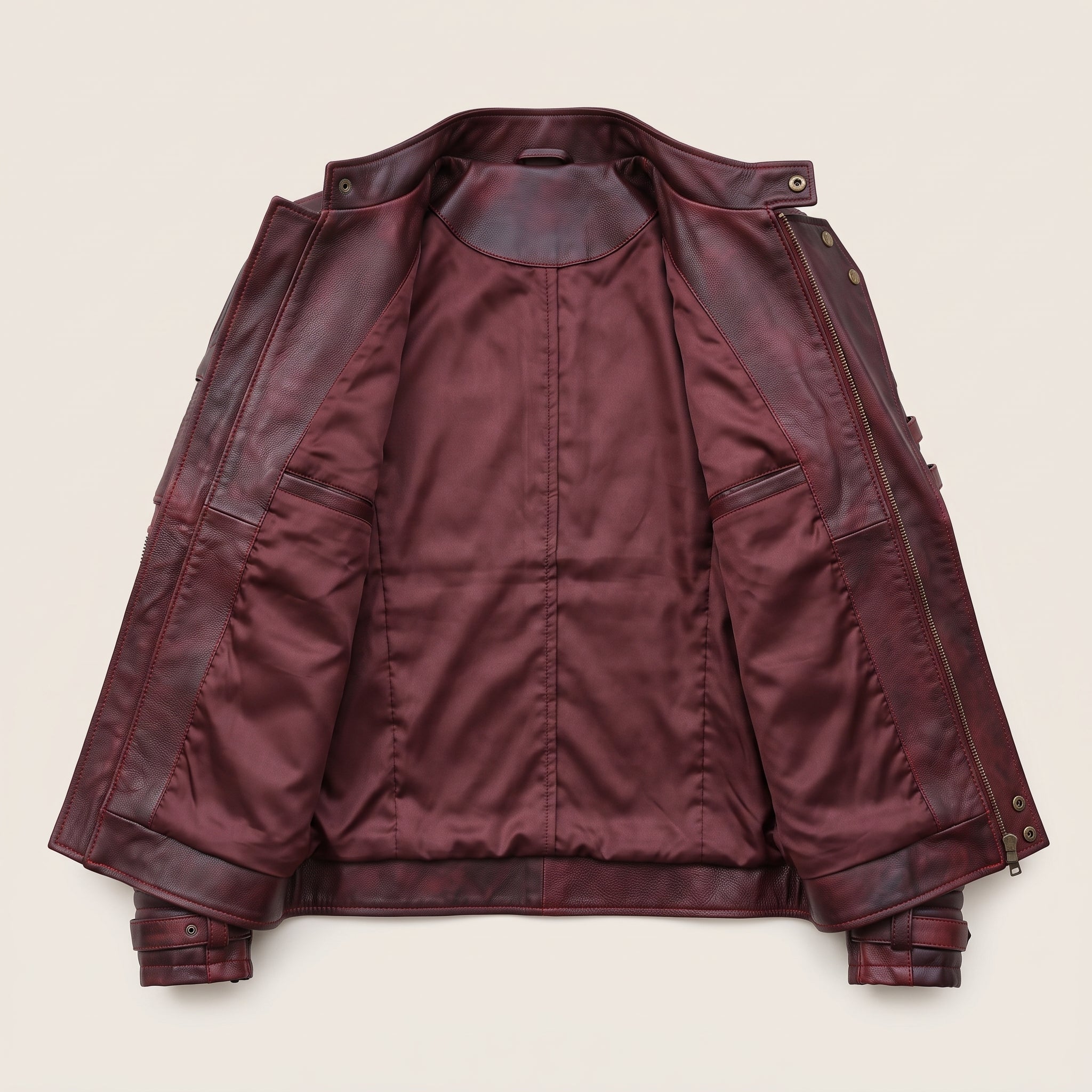Men's Dark Red Leather Biker Jacket — Davenham