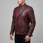 Men's Dark Red Leather Biker Jacket — Davenham