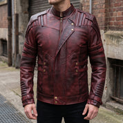 Men's Dark Red Leather Biker Jacket — Davenham