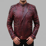 Men's Dark Red Leather Biker Jacket — Davenham