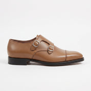 Men's Dark Tan Cap-Toe Leather Double Monk Strap Shoes — Albemarle