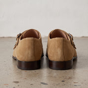 Men's Dark Tan Cap-Toe Suede Double Monk Strap Shoes — Worthington