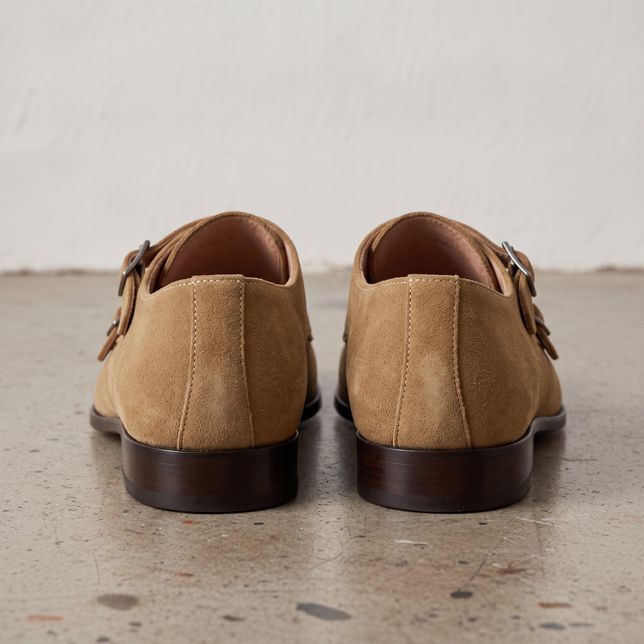 Men's Dark Tan Cap-Toe Suede Double Monk Strap Shoes — Worthington