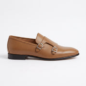 Men's Dark Tan Plain-Toe Leather Monk Strap Shoes — Bindon — Bindon