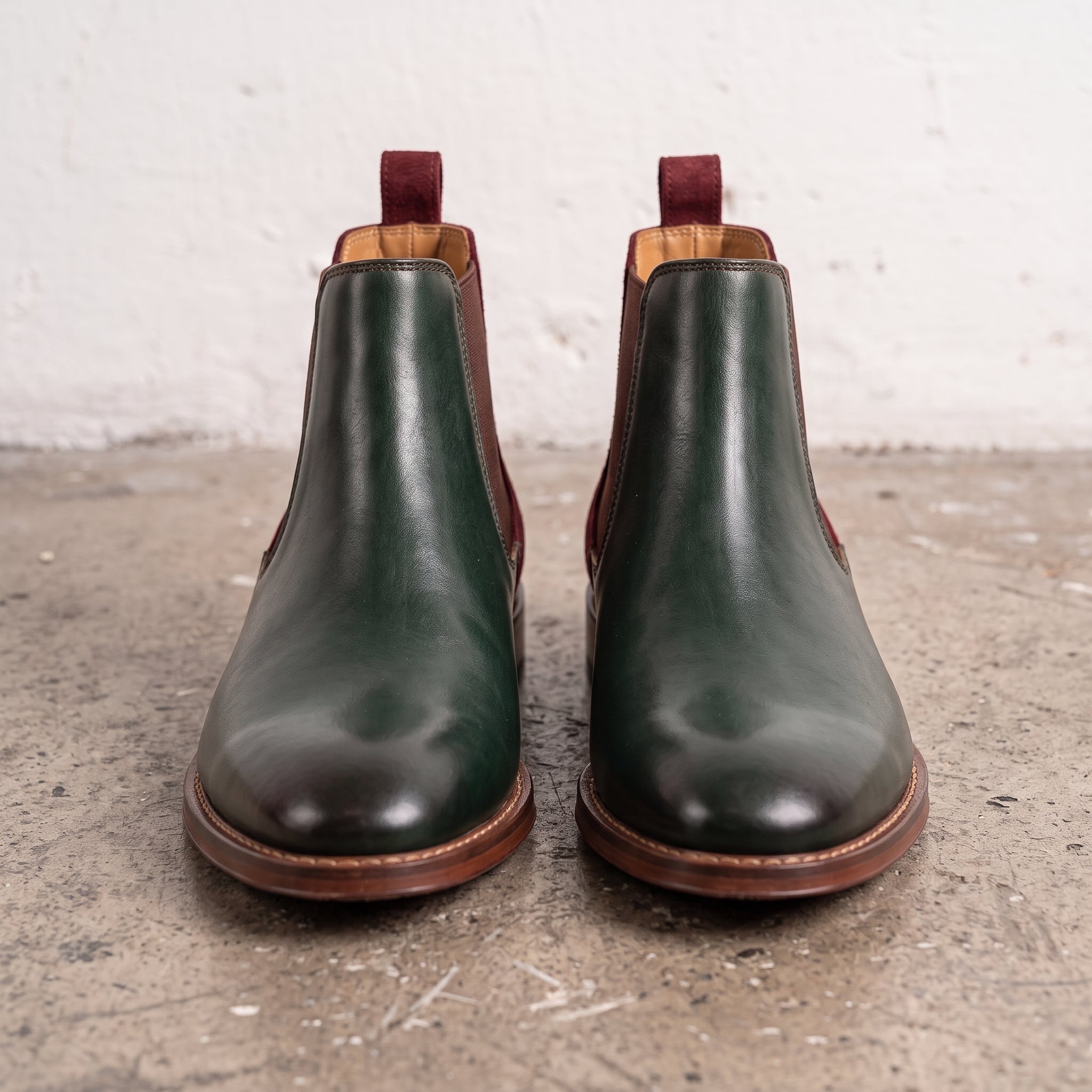 Men's Forest Green and Burgundy Leather Chelsea Boots — Minster