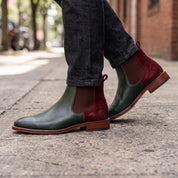 Men's Forest Green and Burgundy Leather Chelsea Boots — Minster